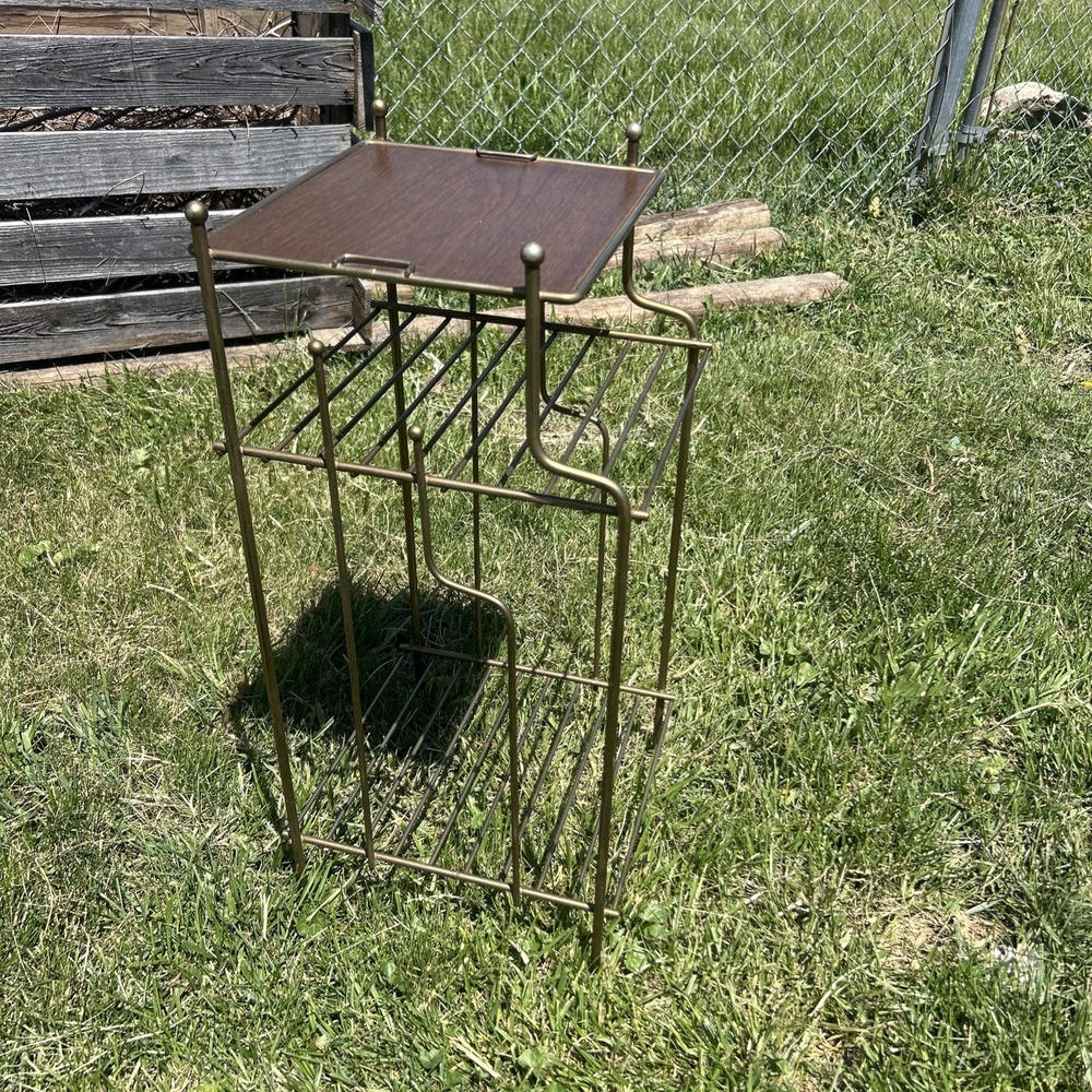 Vintage MCM Wire Rack Metal Plant Telephone Stand Side Table